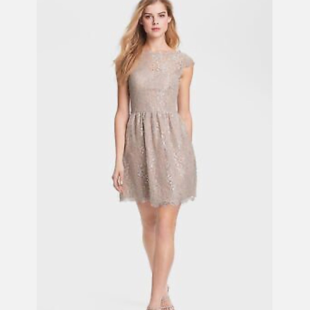 Aidan Mattox Metallic Lace Fit & Flare Dress in Metallic Size 4